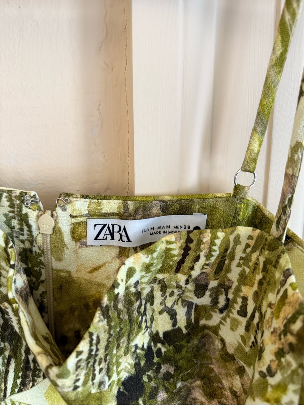 Zara Olive Green Printed Spaghetti Strap Maxi Dress - Picture 5 of 5